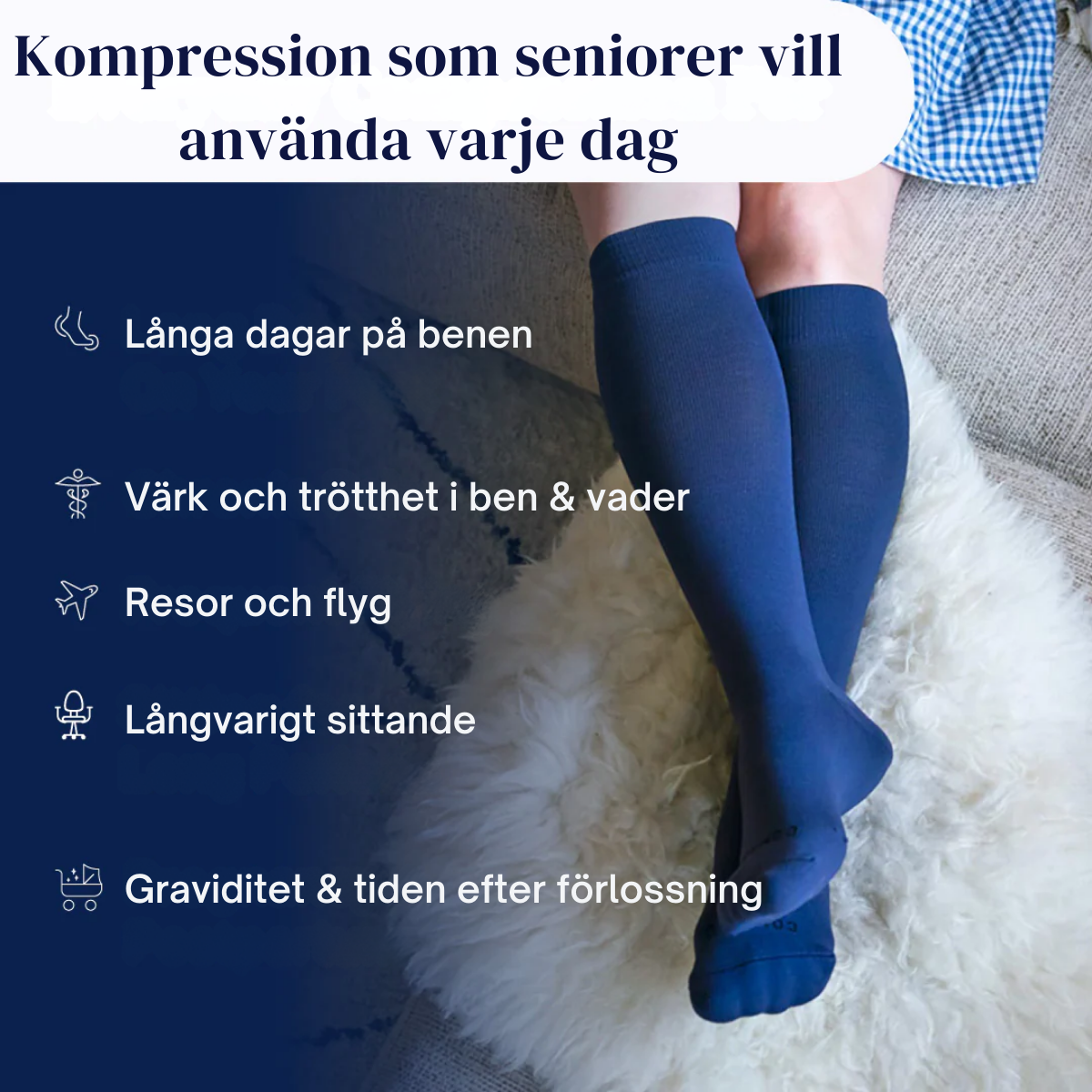 Kompressionsstrumpa i bambu, 8-15mmHg, Svart